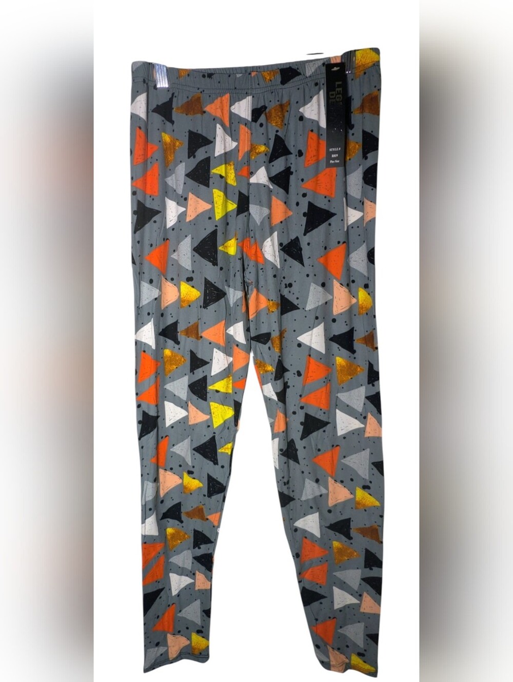 Leggings Depot Geometric Triangle Print Leggings Plus Size NWT Gray Orange